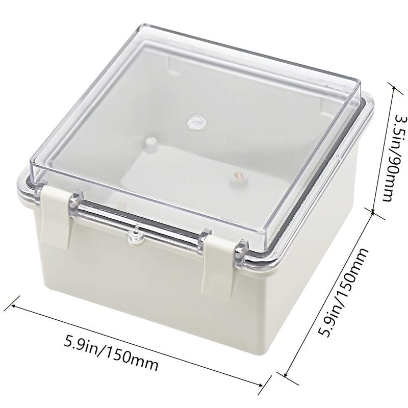 Zulkit Junction Box ABS Plastic Dustproof Waterproof IP65 Electrical Boxes Hinged Shell Outdoor Universal Project Enclosure Clear Cover with 2 Cable Glands 5.9 x 5.9 x 3.5 inch (150x150x90 mm) - Image 2